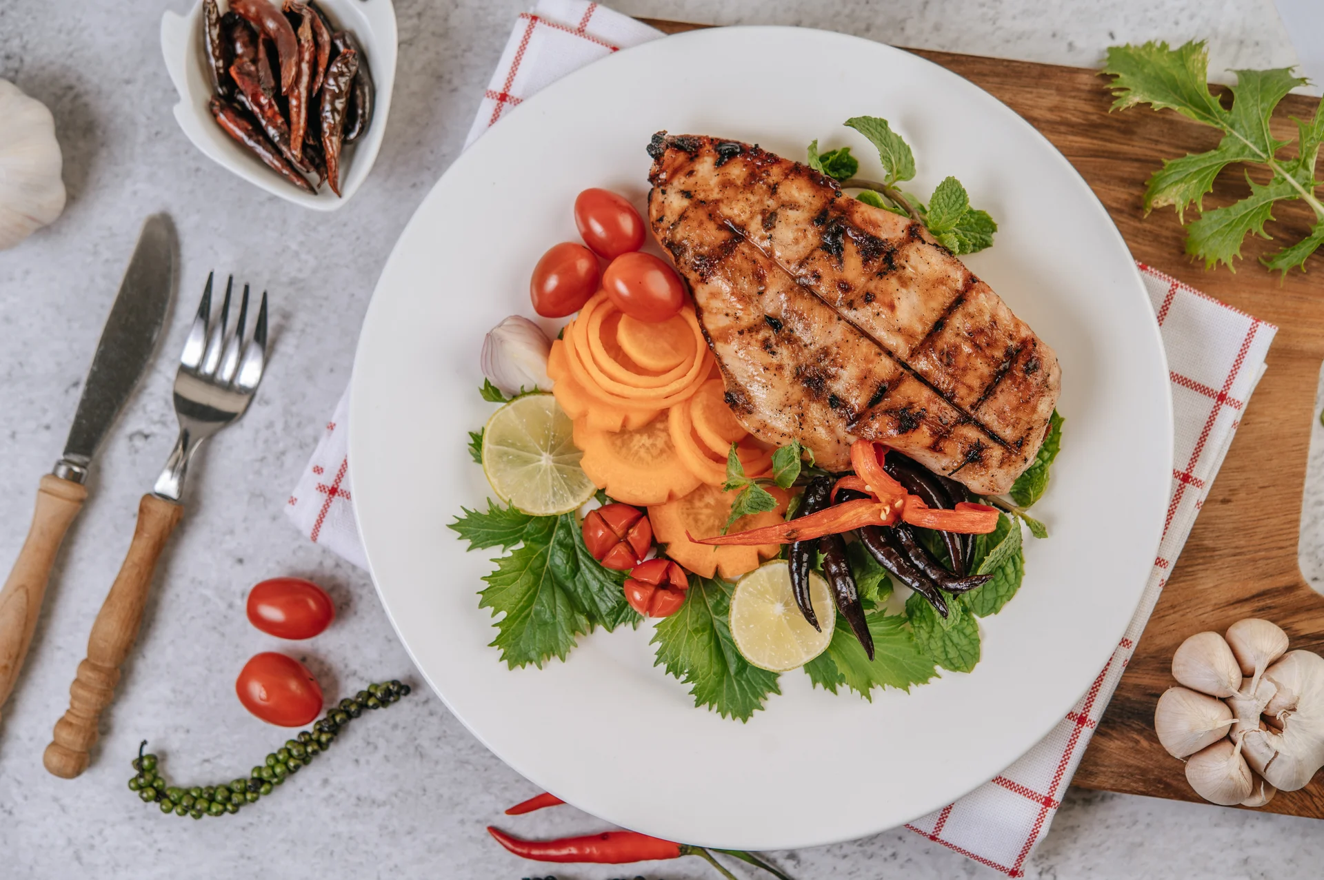 Grilled chicken and steak